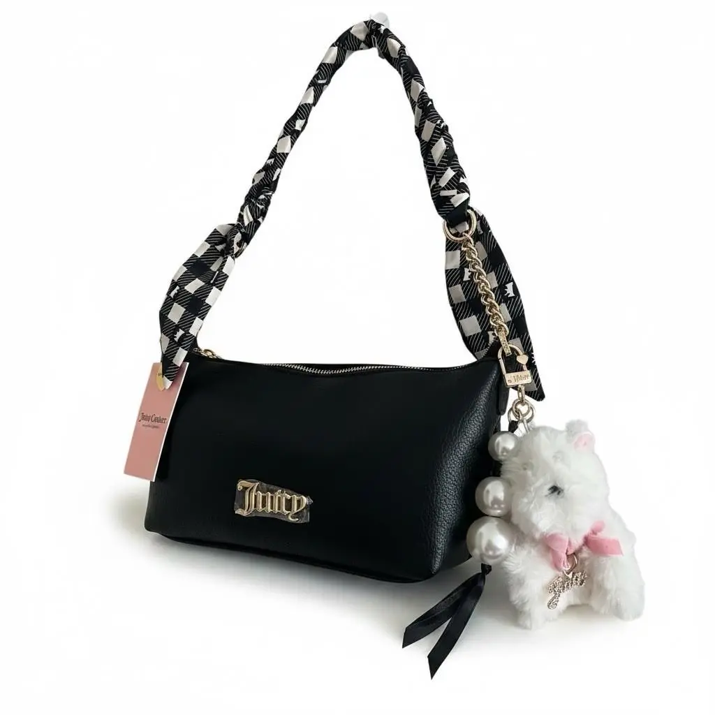 Forever Fab Black Scarf Shoulder Bag Scottie Dog Charm Y2K by Juicy Couture