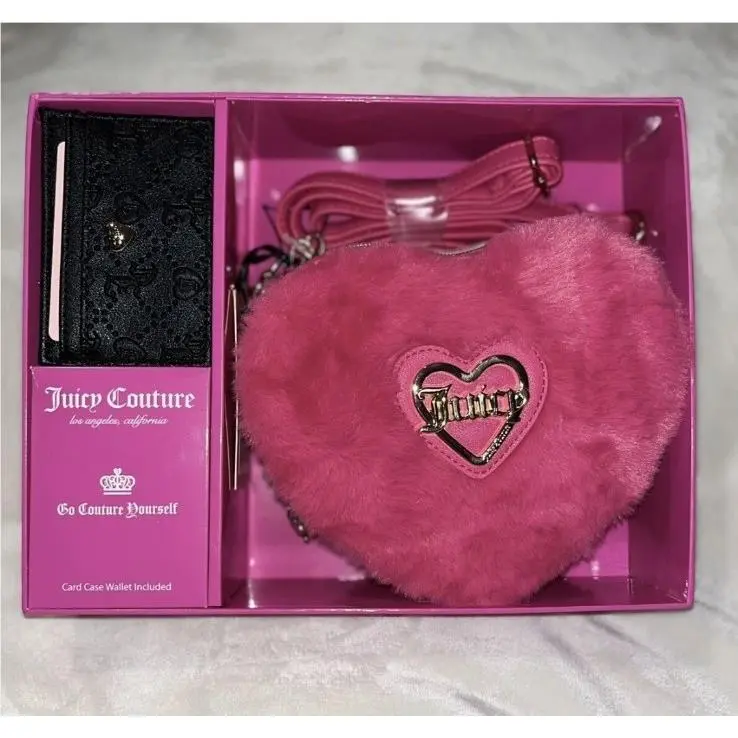 Hot Pink Mini Fur Heart Purse Credit Card Holder Set by Juicy Couture