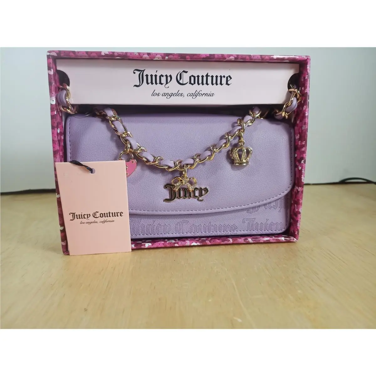 Juicy Cuture Medium Purple Pink Handbag Smooth Leather Gold Charms by Juicy Couture
