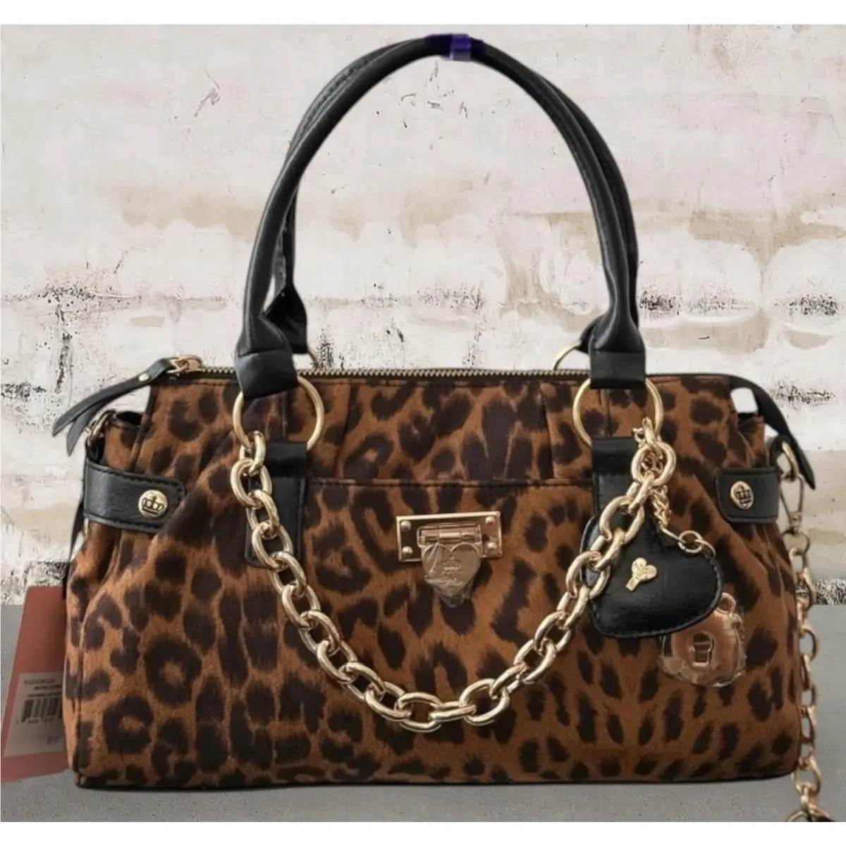 Leopard Print Crossbody Satchel Bag Chain Heart Charm by Juicy Couture