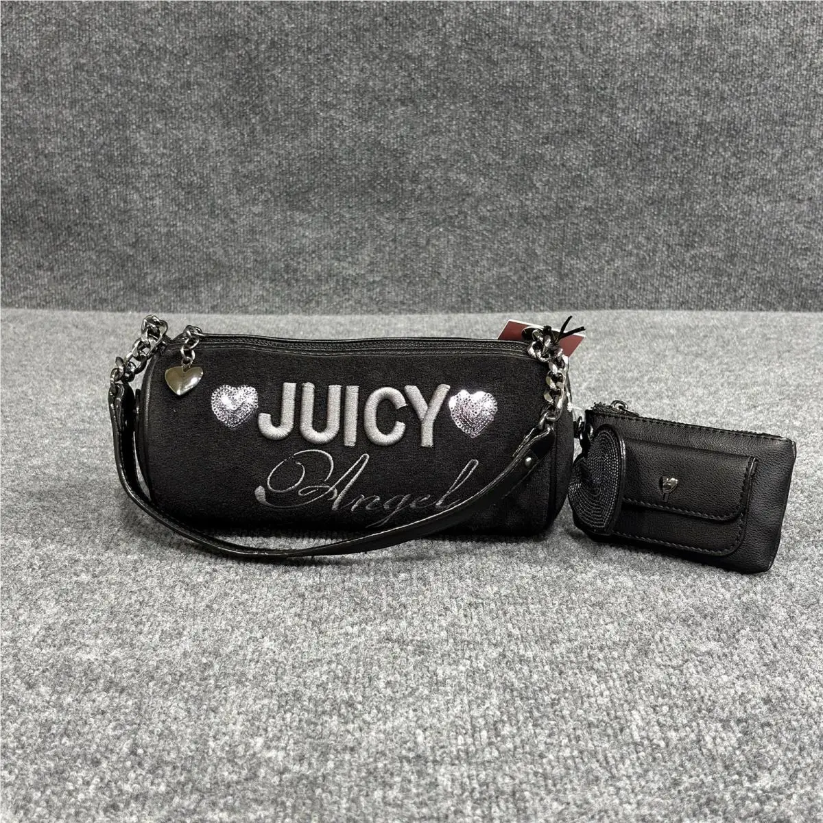 Shoulder Bag Womens Small Black Juicy Angel Logo Heart Pouch Charm by Juicy Couture