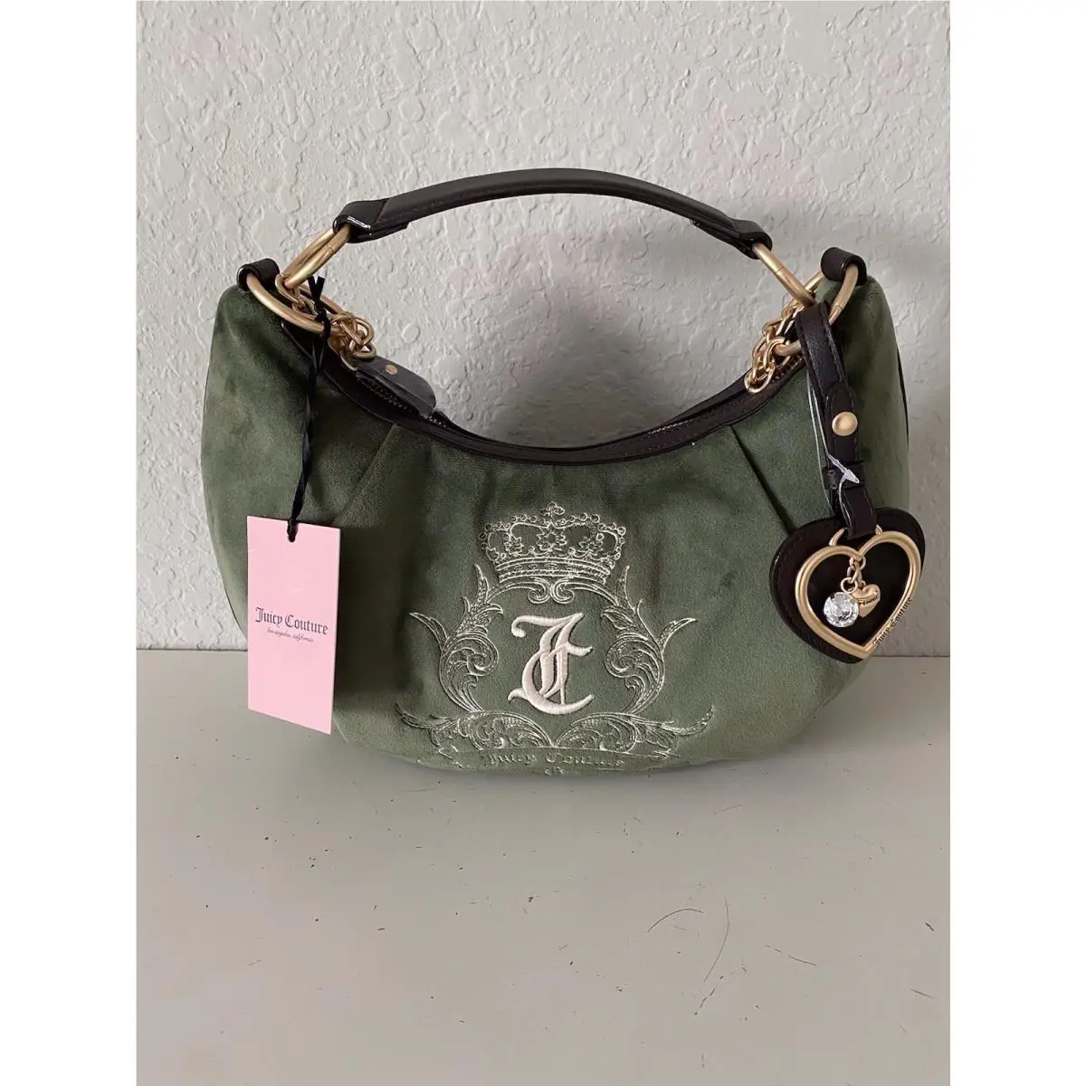 Need More Juicy Hobo Shoulder Bag Super Greens W/ Heart Charm by Juicy Couture