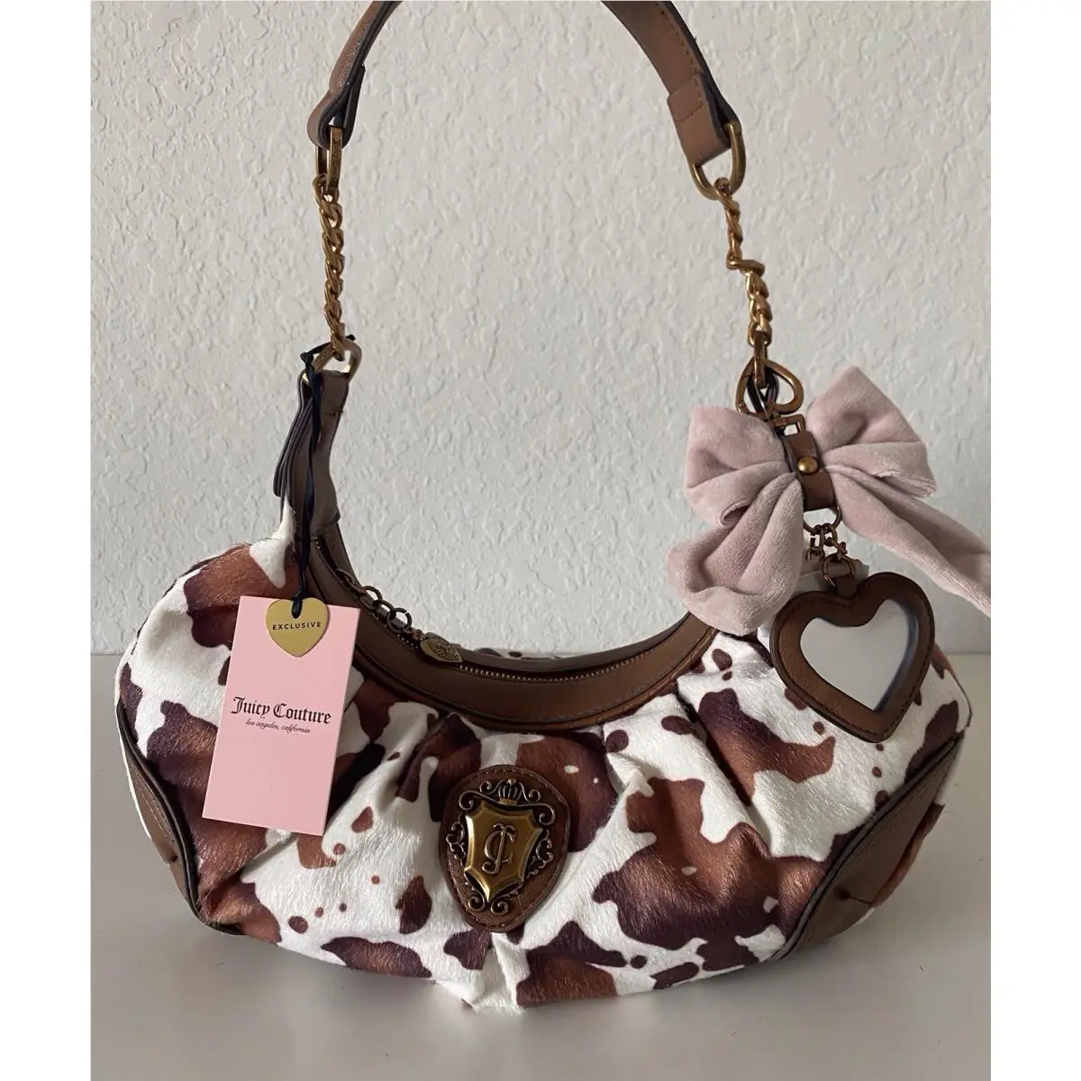 Romance Cow Print Hobo Coho Bag Saddle White W/charm Viral by Juicy Couture