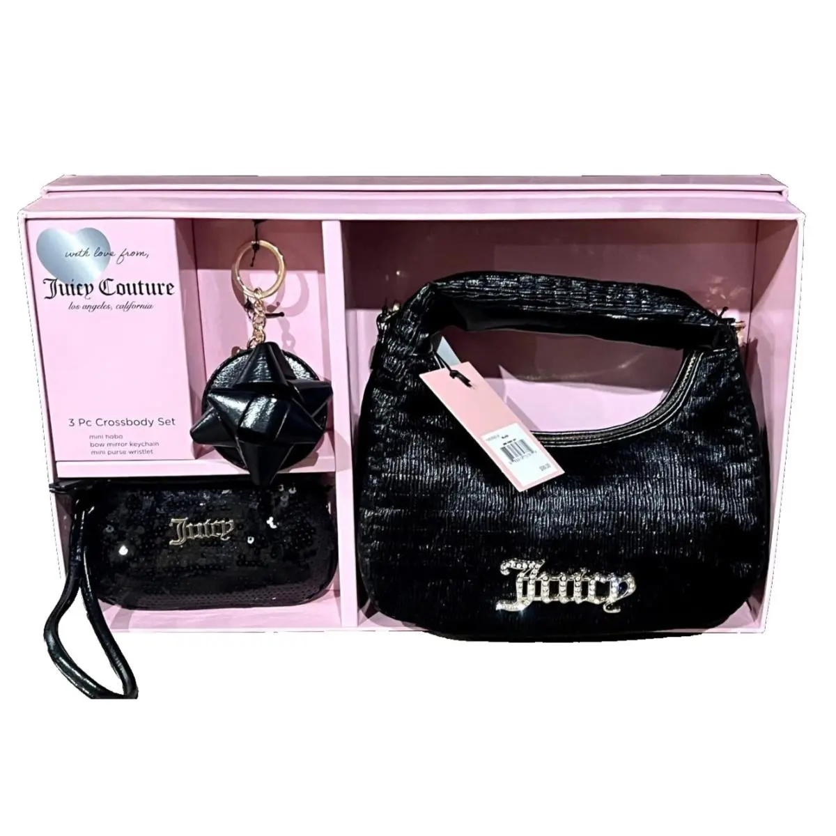 Handbag Gift Set Black Crossbody Wristlet Pouch Glitter Y2K by Juicy Couture
