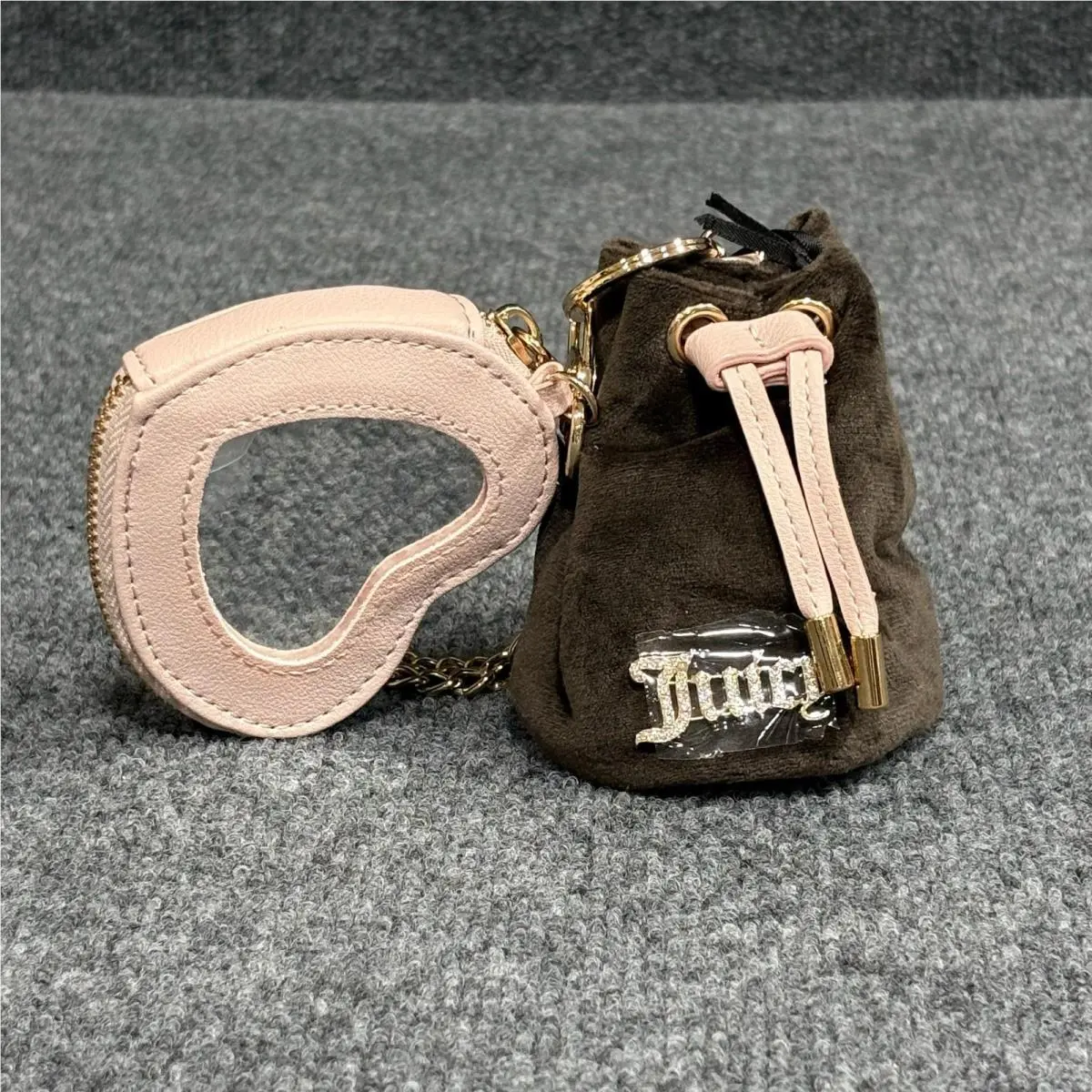 Juicy Couture Key Chain Womens One Size Brown Pink Heart Micro Bag Charm Logo