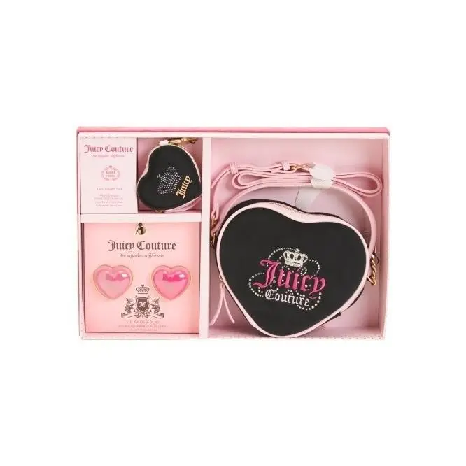 3pc Heart Crossbody Set Black Pink Velour Y2K Coquette Glam by Juicy Couture