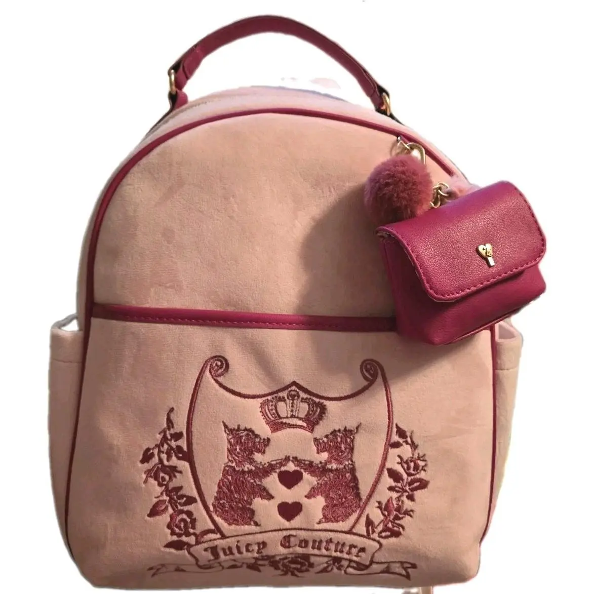 Love Chapter Backpack Scottie Dog Flamingo Pink Velour by Juicy Couture