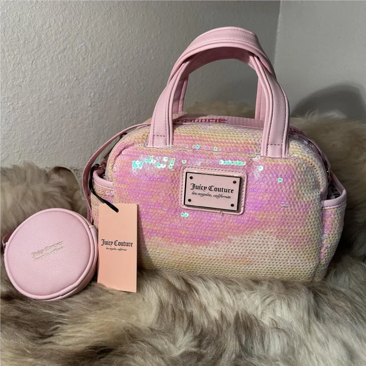 Puffed Up Satchel - Lt Pink 7- Sparkly Iridescent Sequins by Juicy Couture