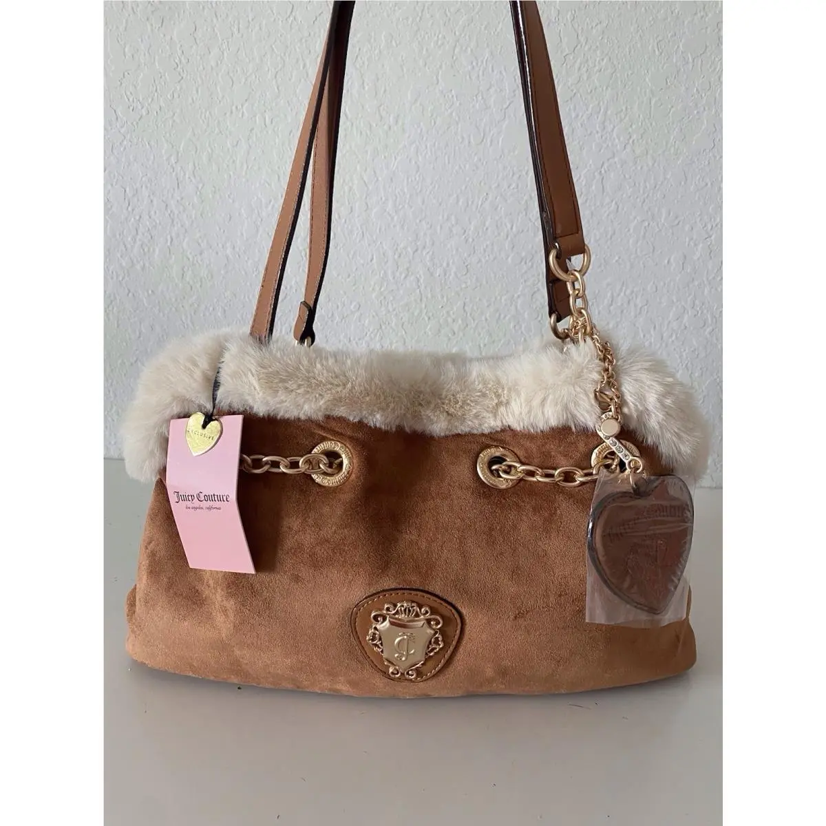 Glamour Gang Satchel Bag Cinnamon Tan W/furry Trim Charm by Juicy Couture