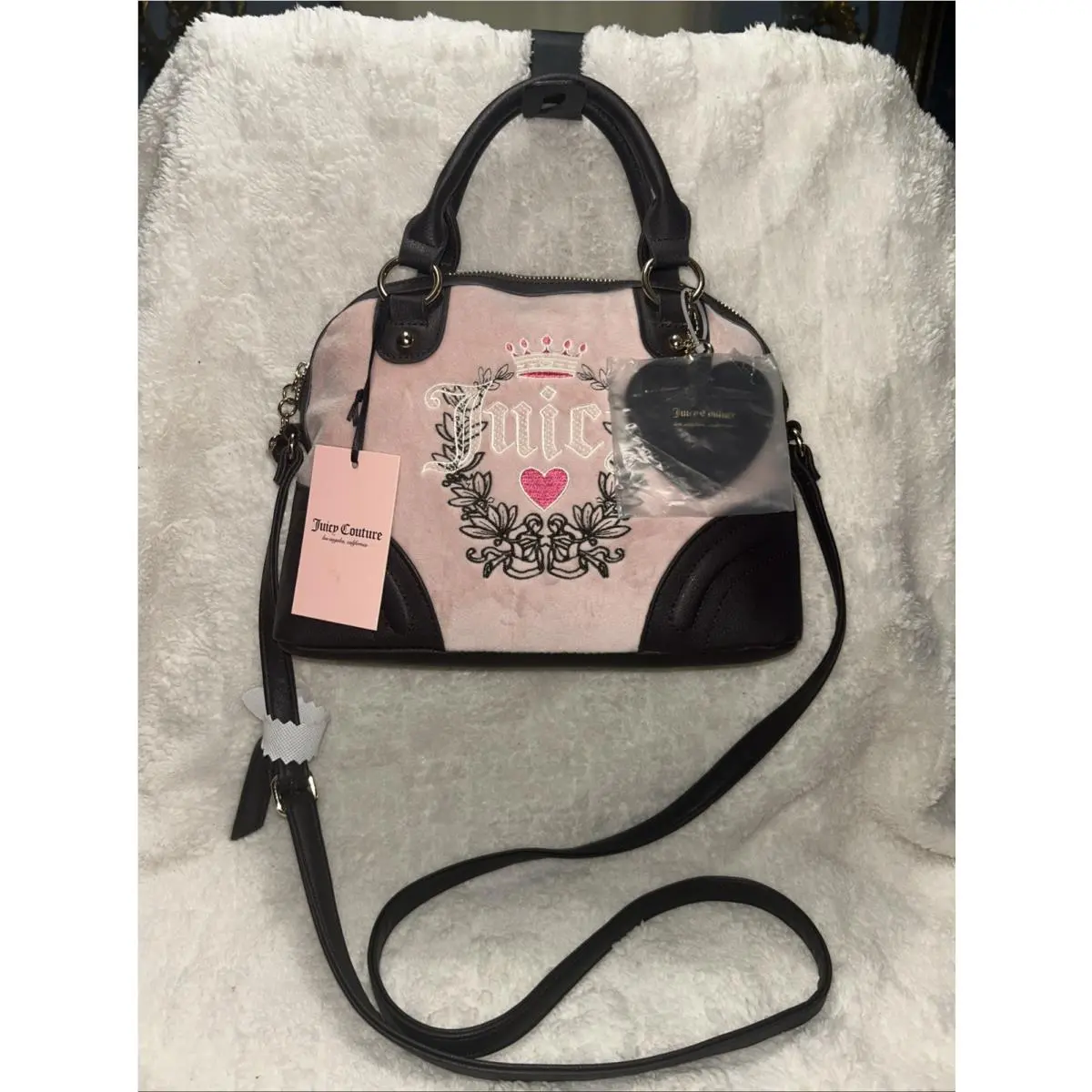 Heritage Dome Velour Satchel Bag Pink Diamond by Juicy Couture