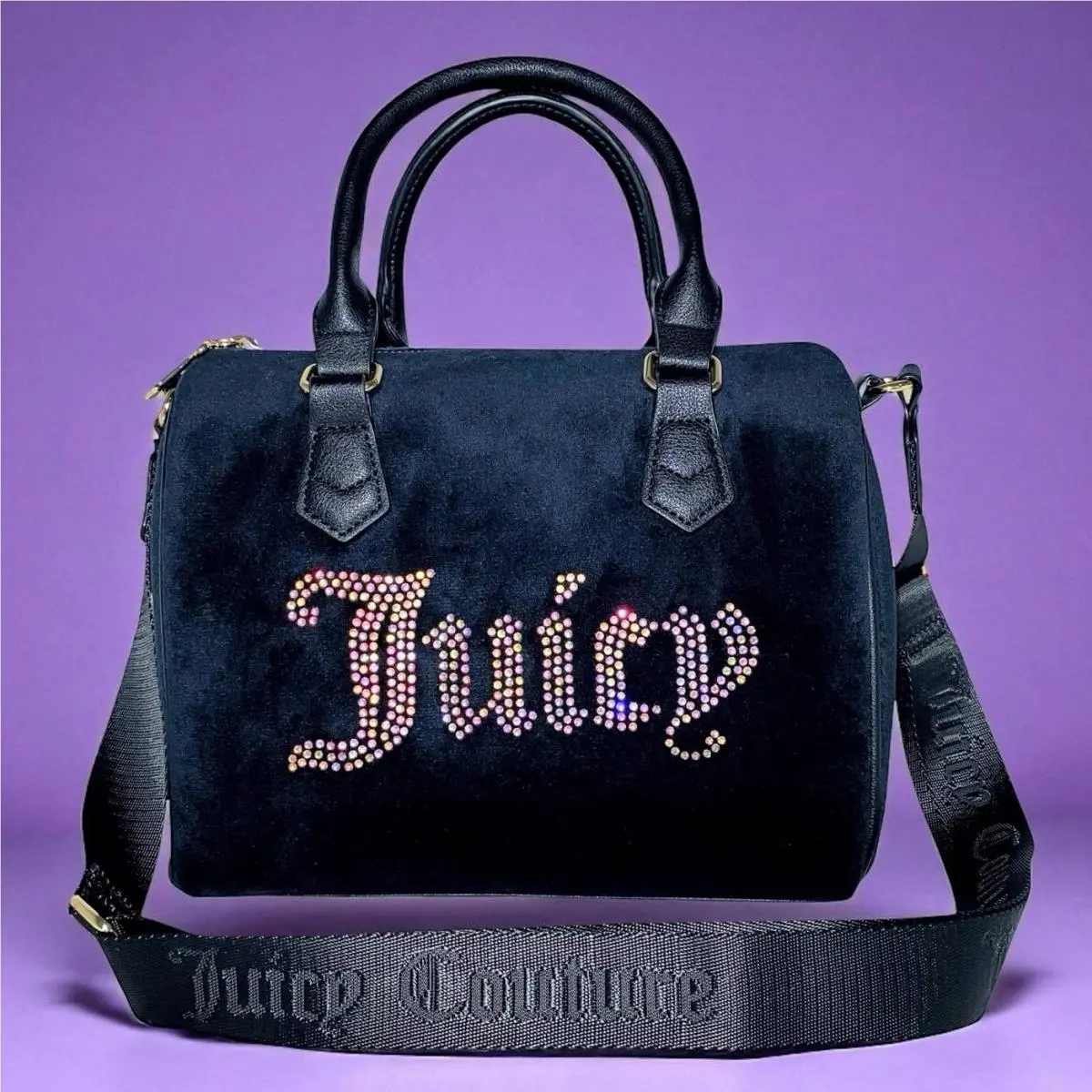 Black Velvet with Iridescent Rhinestones Obsession Satchel Bag by Juicy Couture