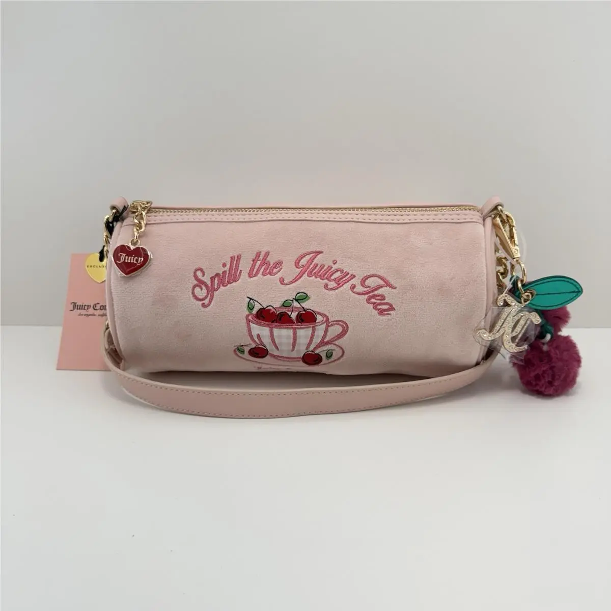 Pink Embroidered Satchel Top Handle Zip Bag W/charms Strap by Juicy Couture