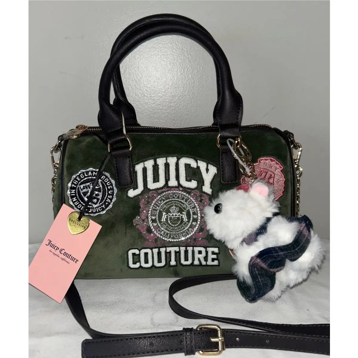 Velour Juicy Varsity Satchel Bag in Super Greens by Juicy Couture