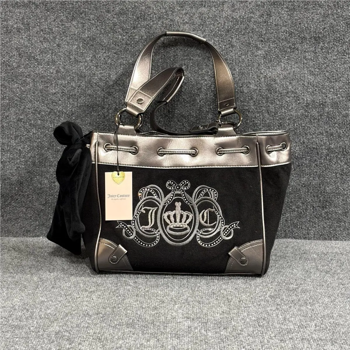 Tote Bag Womens Daydreamer Black Metallic Juicy Lovers Charm Bow by Juicy Couture