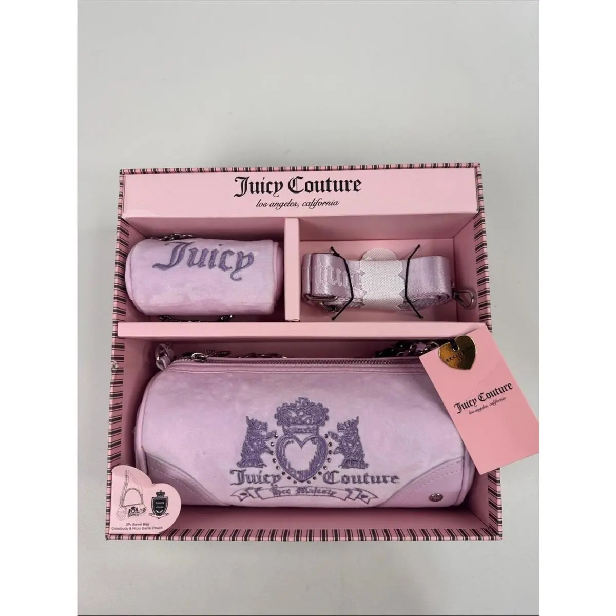 Lavender Velvet 3Pc Barrel Bag Crossbody Micro Chain Bag Set by Juicy Couture