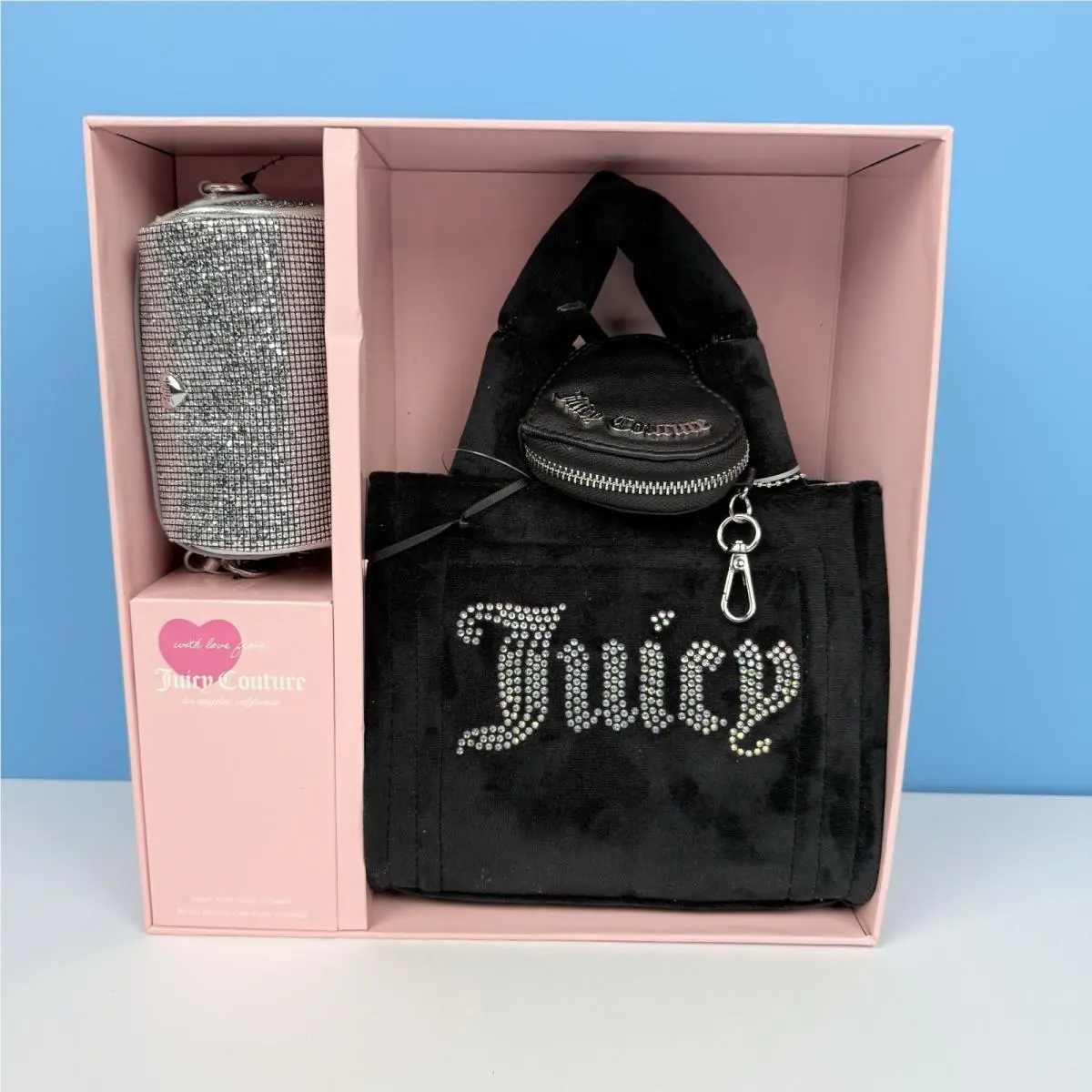 Juicy Couture Free Love Black Mini Tote Purse Heart/barrel Coin Purse Gift Box
