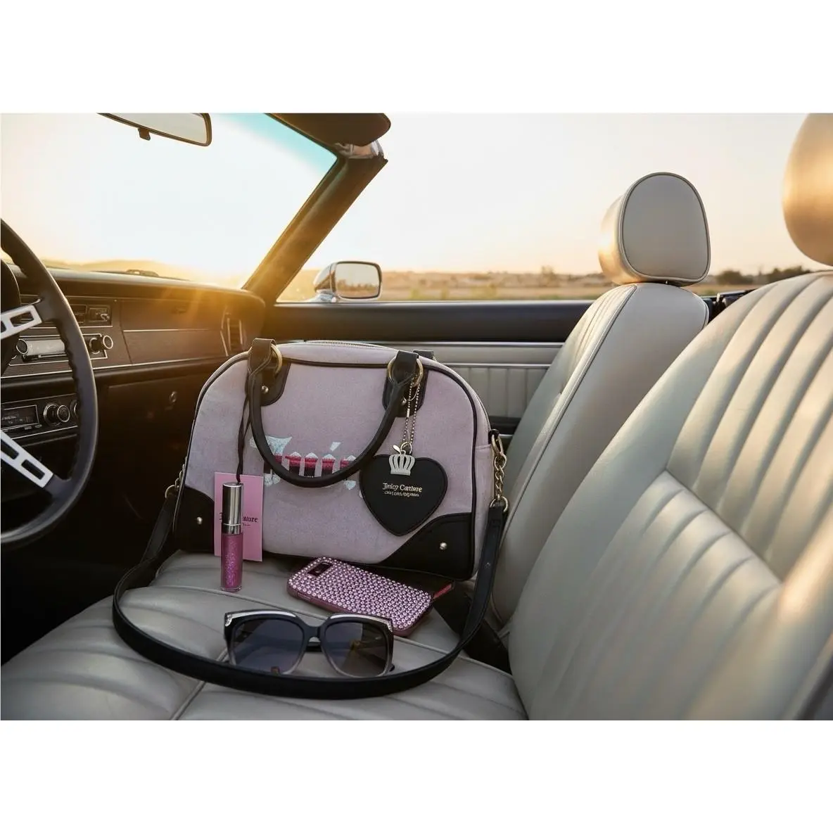 Velour Retro Vibe Satchel Crossbody Dusty Blush Chocolate by Juicy Couture