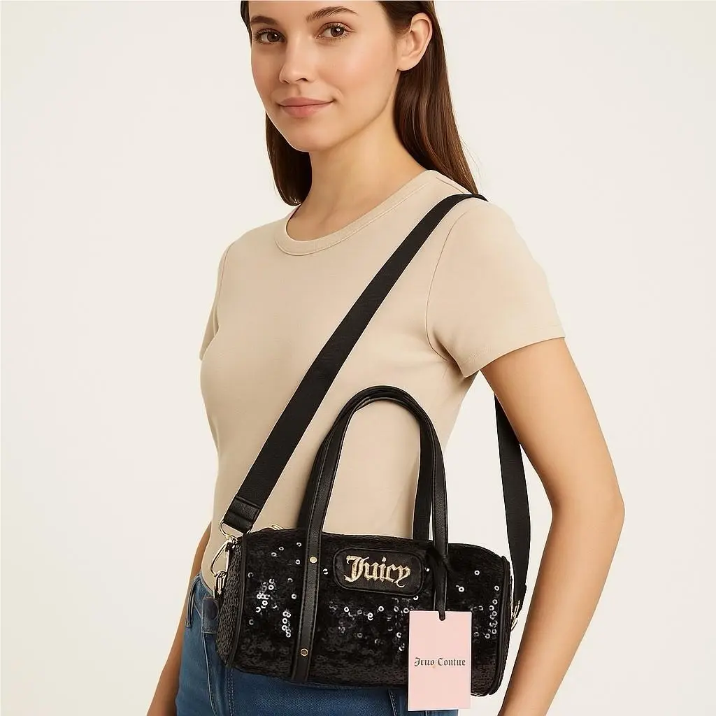 Juicy Y2K Vintage Style Mini Duffel Bag Black Sequin Queen Of Everithing by Juicy Couture