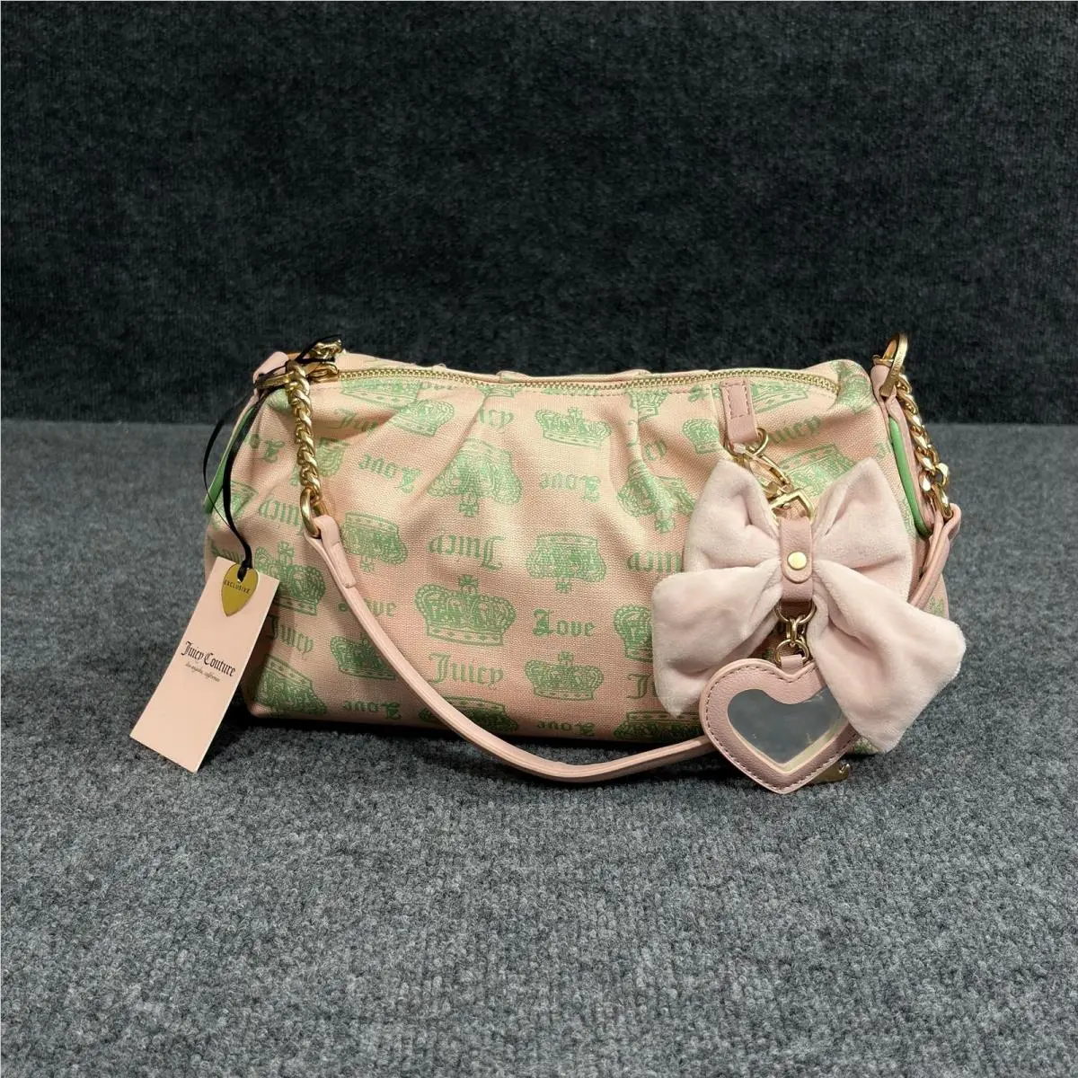 Shoulder Bag Womens Small Pink Fan Club Crown Bow Dog Heart Charm by Juicy Couture
