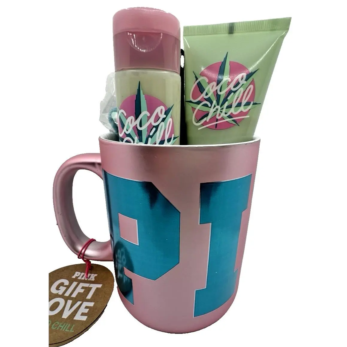 Victoria`s Secret Pink Coco Chill Mug with Lotion Scrub Sponge Set by Victoria's Secret