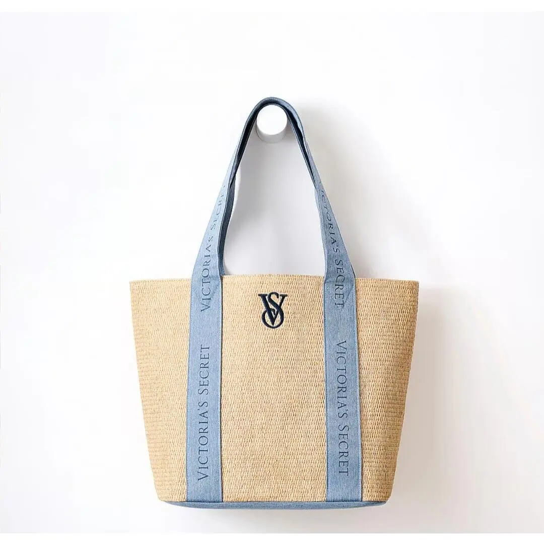 Victoria`s Secret Straw Logo Tote Shopper Bag Getaway Travel Carry ON Large by Victoria's Secret