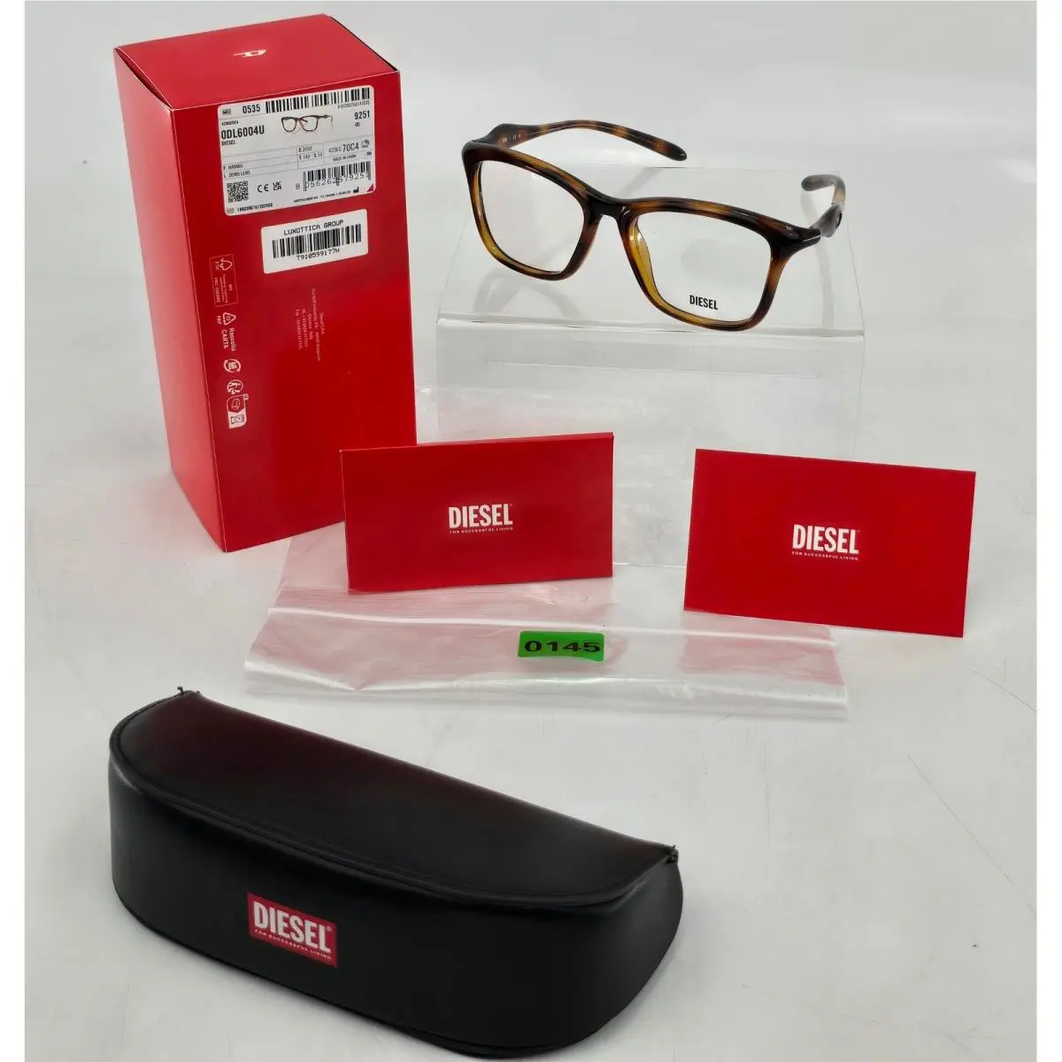 ODL6004U Eyeglasses Unisex 53-15-140 Havana Square Frames by Diesel