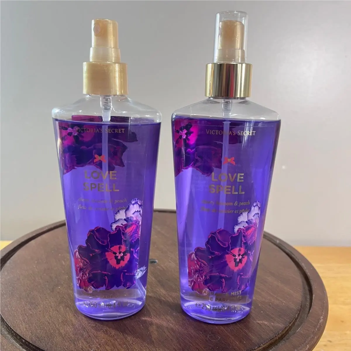 Victoria`s Secret Love Spell Fragrance Mist 8.4oz Cherry Blossom Peach Lot of 2