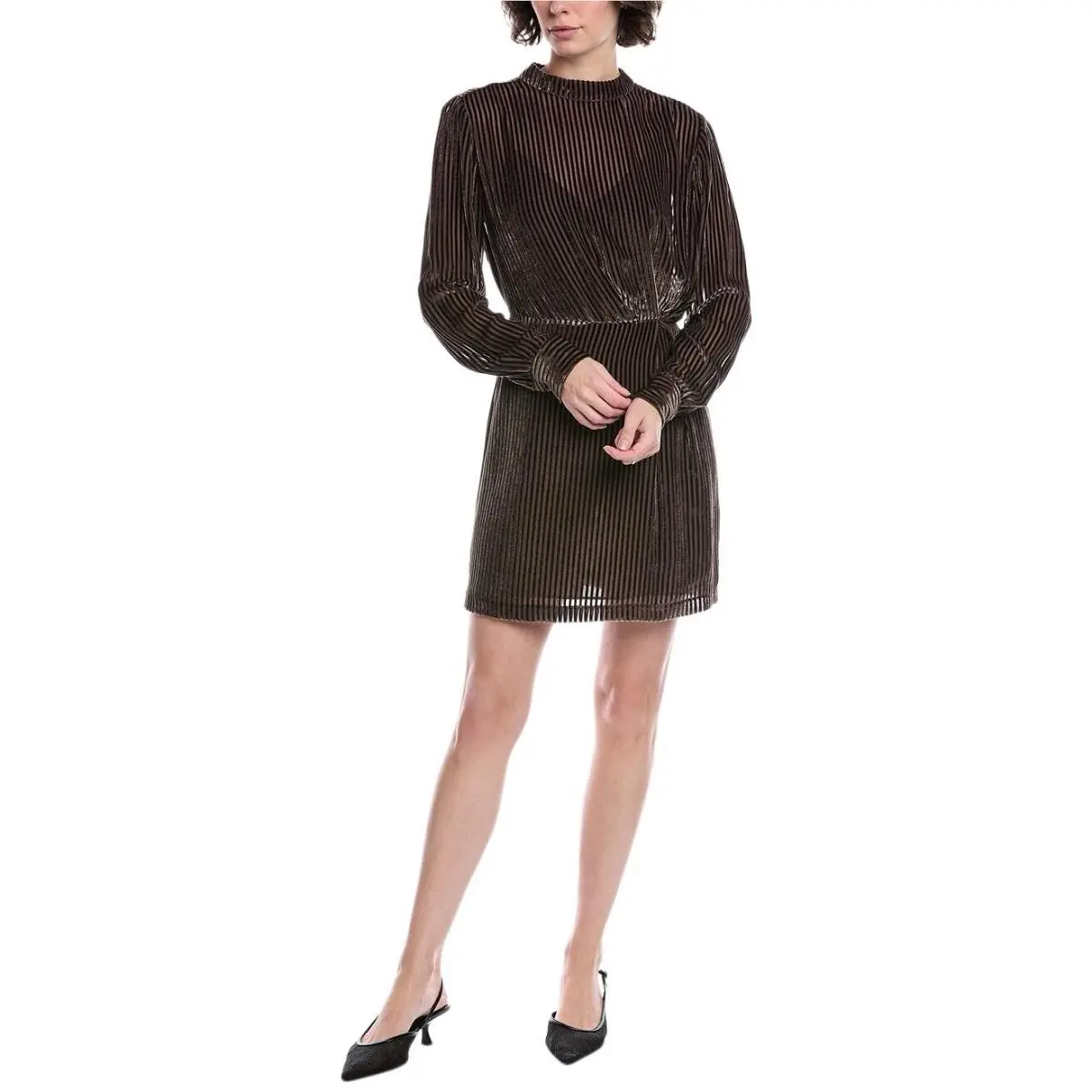 Rag Bone Lyla Burnout Brown Striped Velvet Silk Mini Dress Size 00