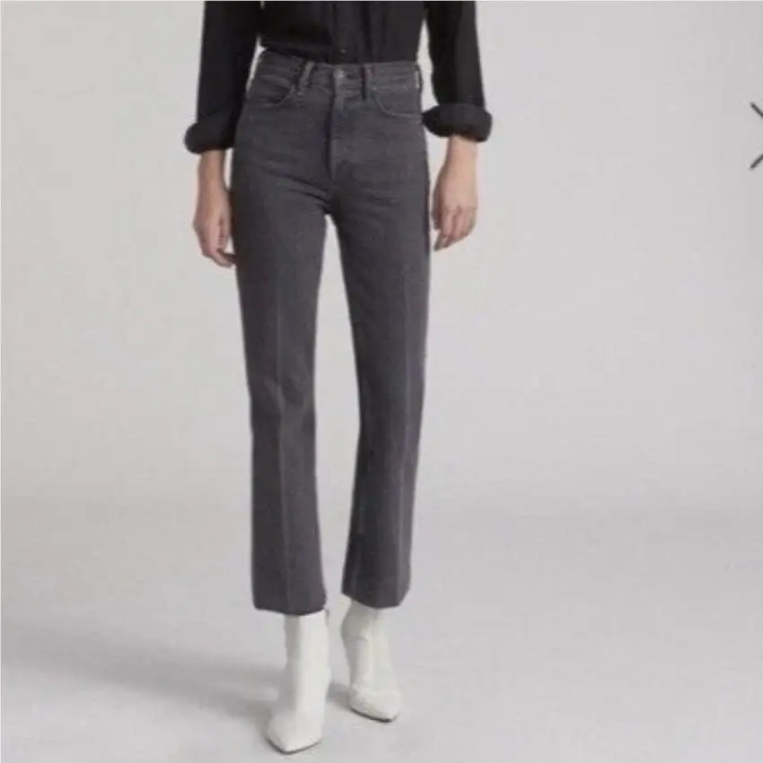 Rag Bone Grey Kuro Dylan Crop Flare Jeans High Rise Denim Size 32