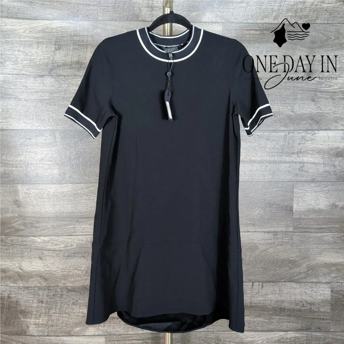 Rag Bone Thatch Dress Black Crepe White Trim Hi Low Shift Size Xxs