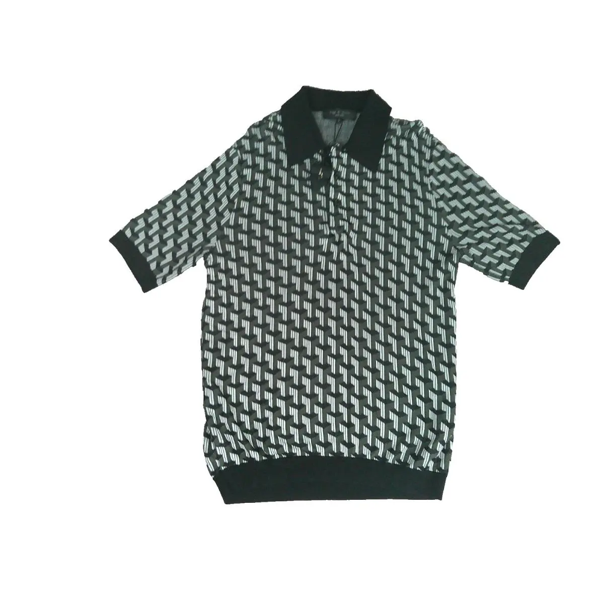 Rag Bone Vaughn Knit Polo Shirt Size L Geometric Black Green White