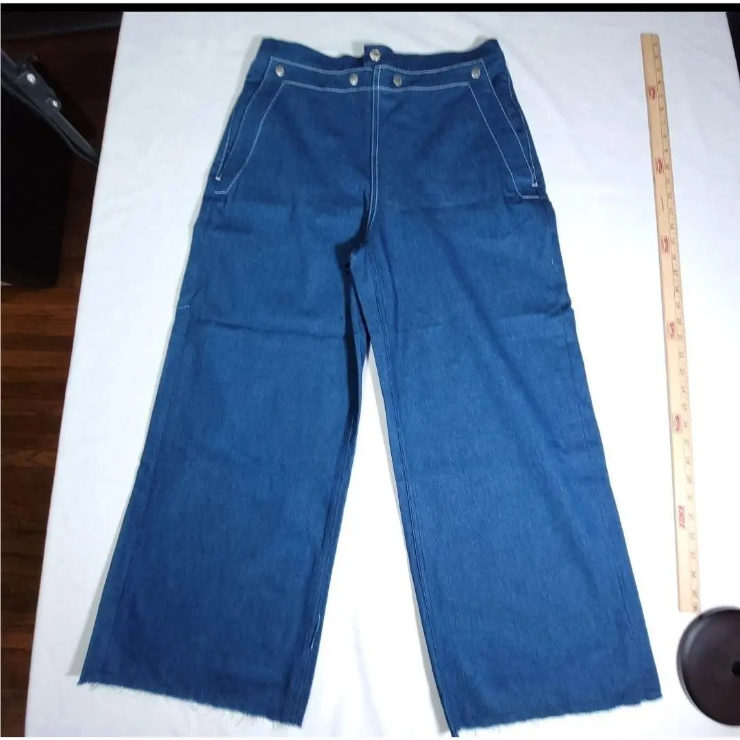 Rag Bone Seamore Wide Leg Jeans Blue Contrast Stitch Cinch W2604H036BEE 31