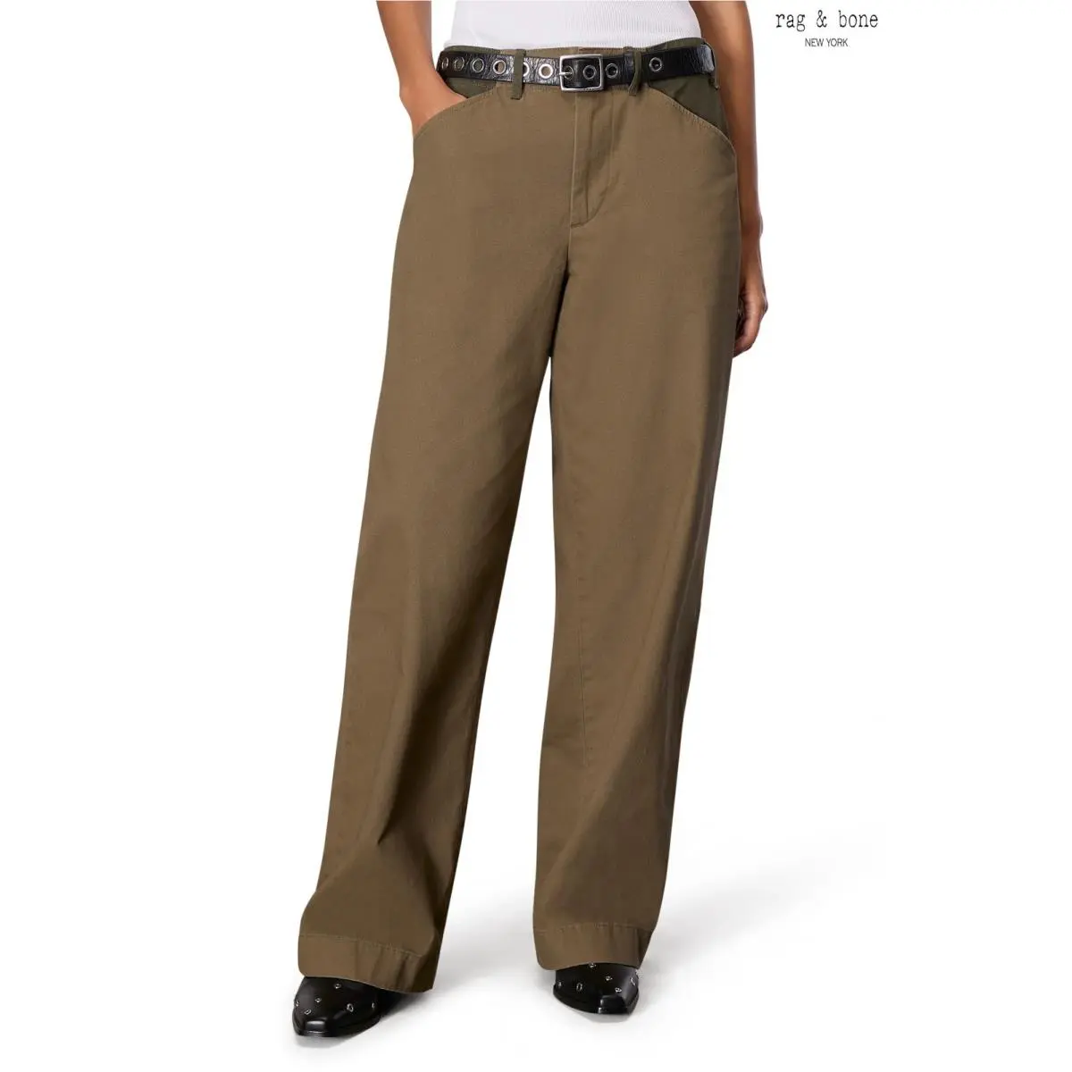 Rag Bone Banks High Waist Two-tone Cotton Army Wide Leg Pants. Size 6