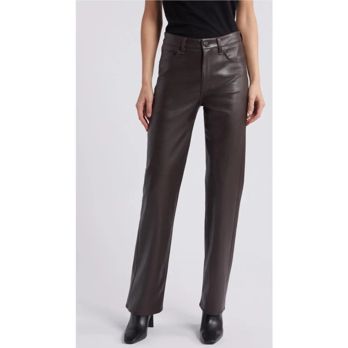 Rag Bone Harlow Straight Leg Leather Pants Dark Brown 32