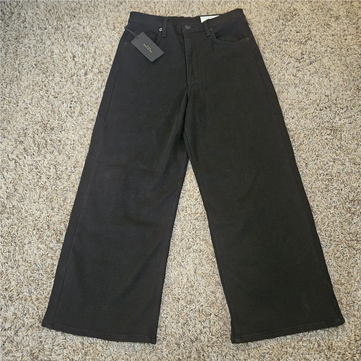 Rag Bone The Annie Wide Leg Jeans Ankle Crop Size 30 Black Denim
