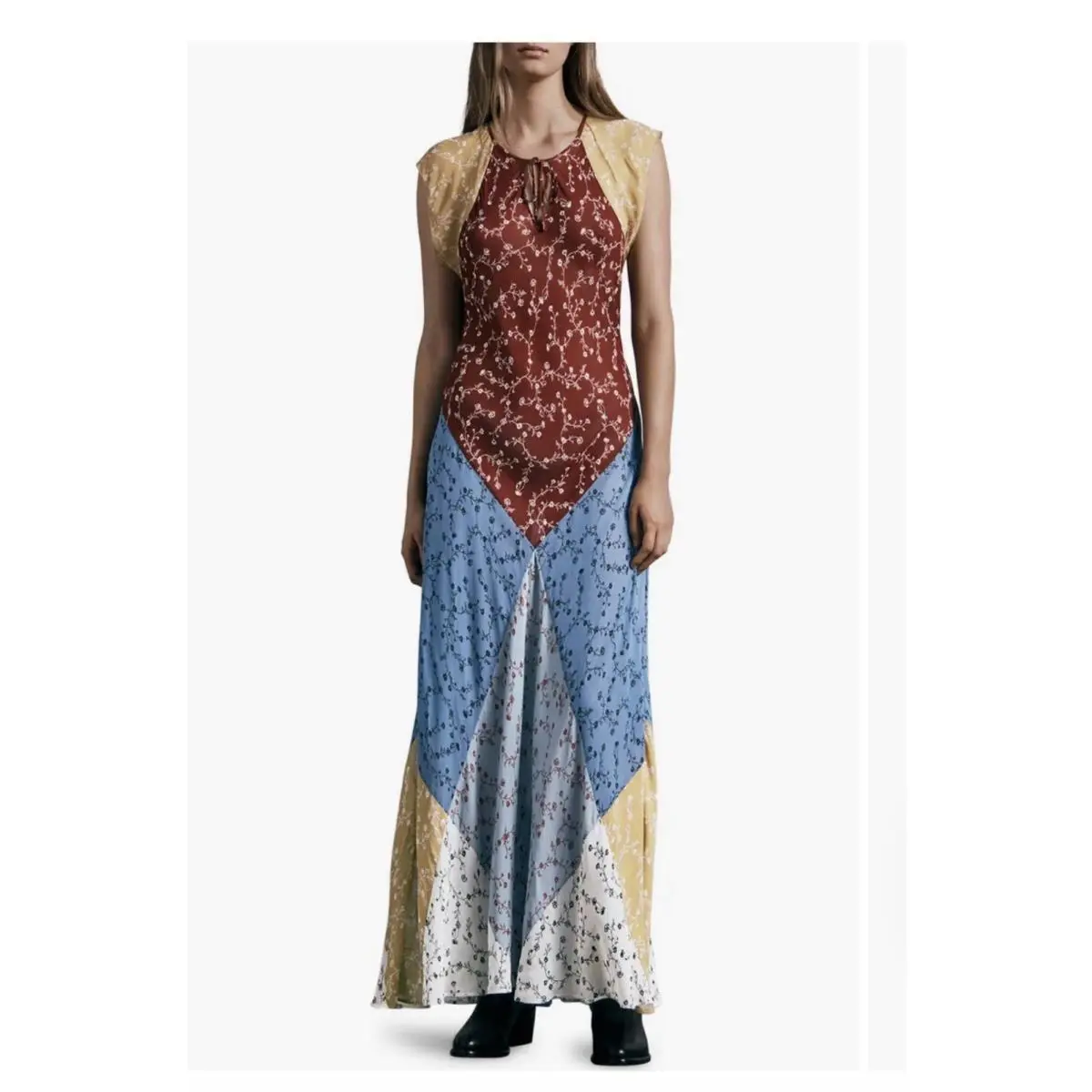 Rag Bones Sam Floral Patchwork Multicolor Maxi Dress Size Xxs