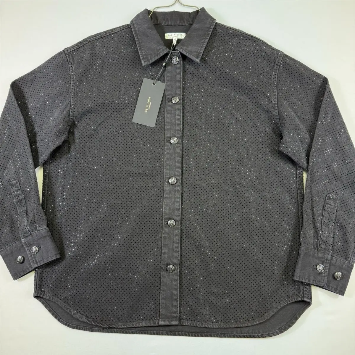 Rag Bone Camilla Denim Shirt Jacket Womens Size Medium Jewel Embellished