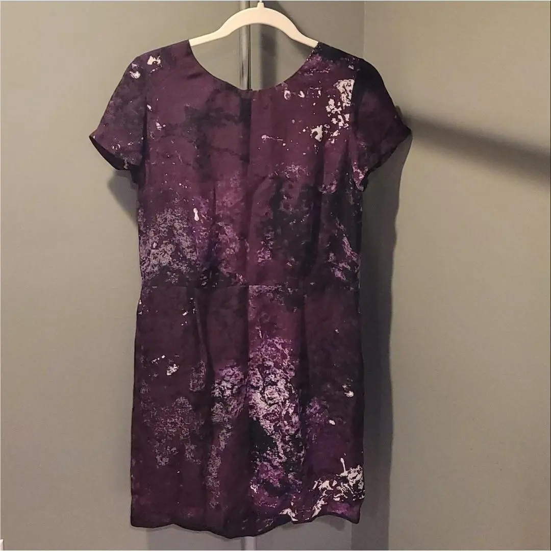 Rag Bone Silk Printed Mini Shirt Dress with Pockets Size 8 Purple