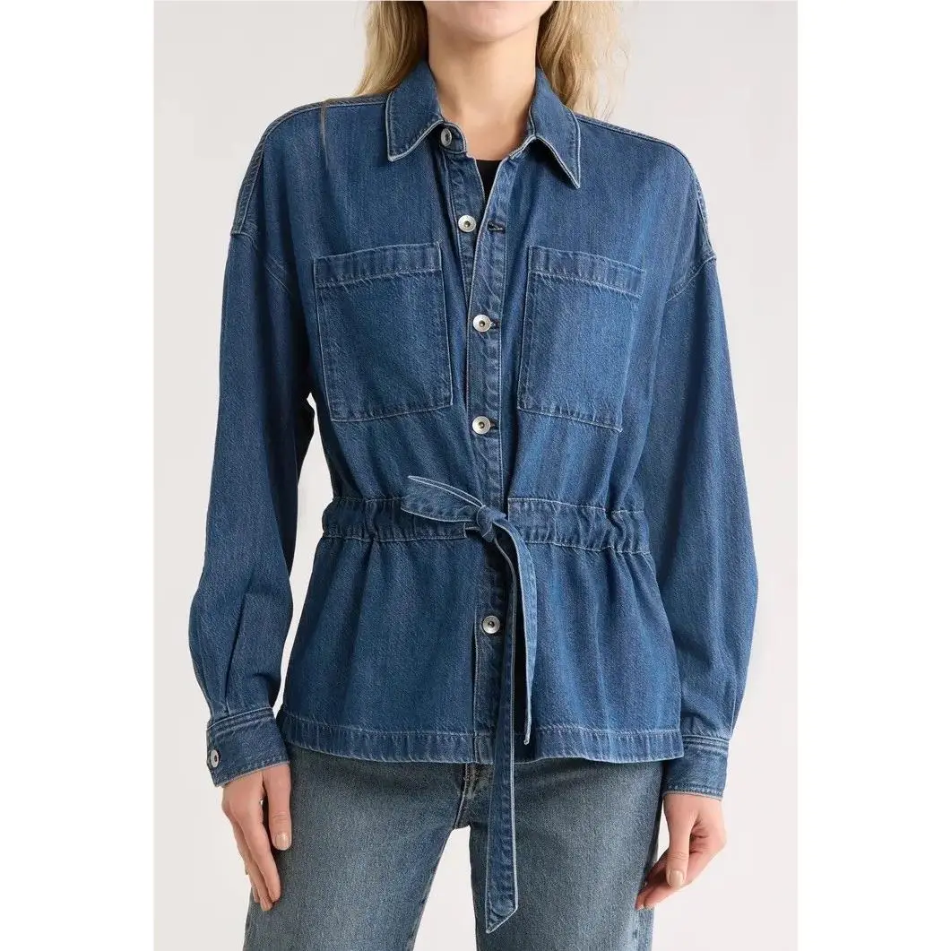 Rag Bone M Medium Layla Jacket Acworth Denim Jean Cotton Blend Drawstring
