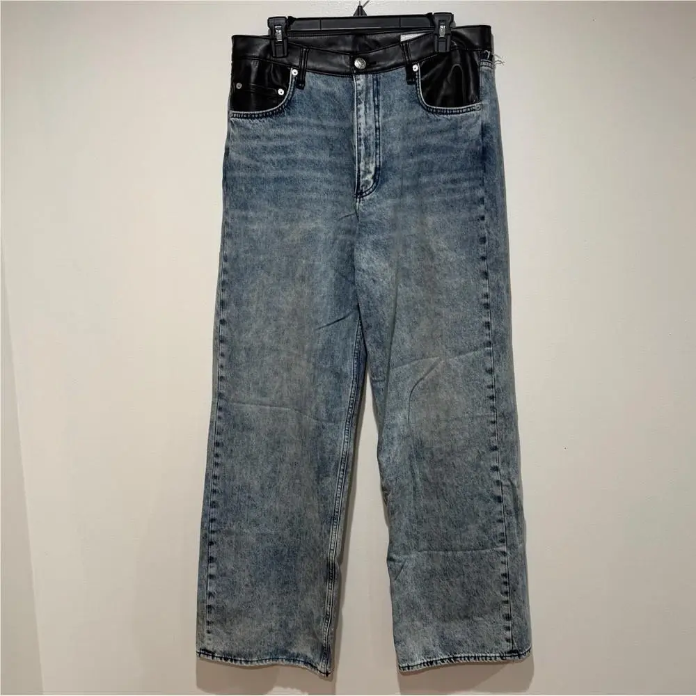 Rag Bone The Shea High Rise Relaxed Straight Jeans 31 Lefferts Leather Tri