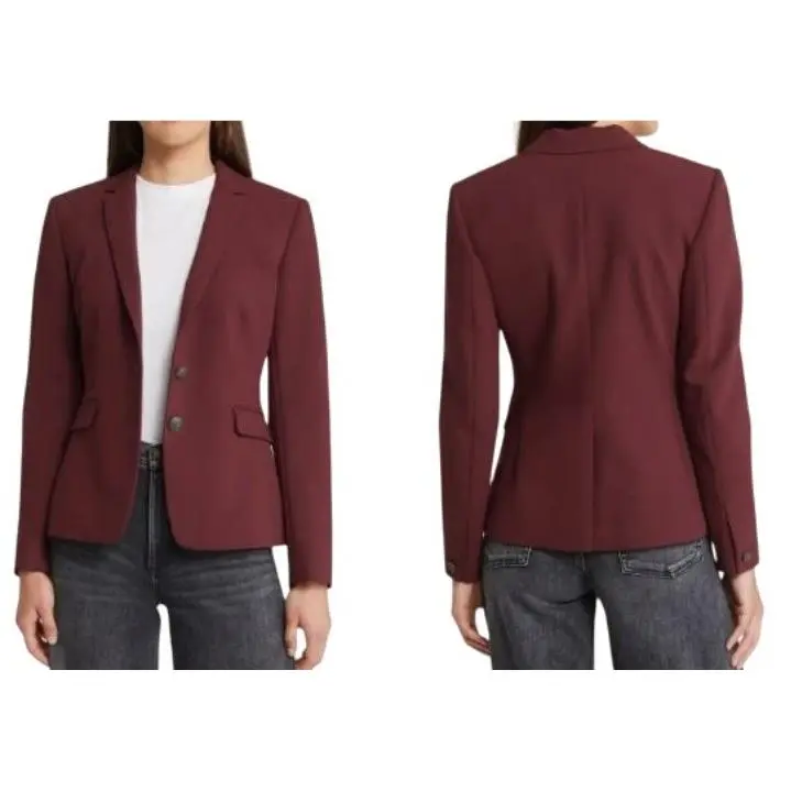 Rag Bone Razor Cady Blazer Women`s Size 14 XL Wine Burgundy 2 Button Lined