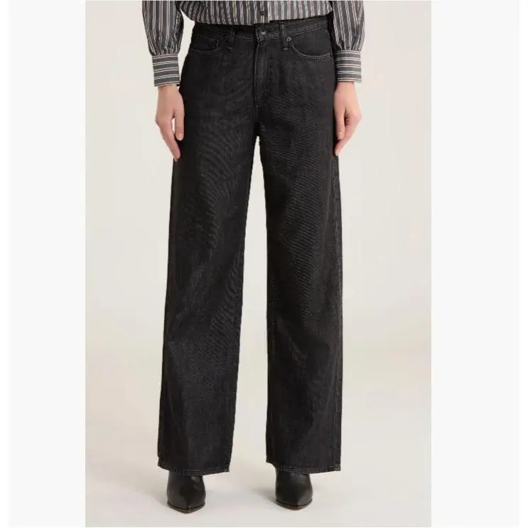 Rag Bone Womens Lori Mid Rise Wide Leg Jeans Black Senoia Size 28 32x31