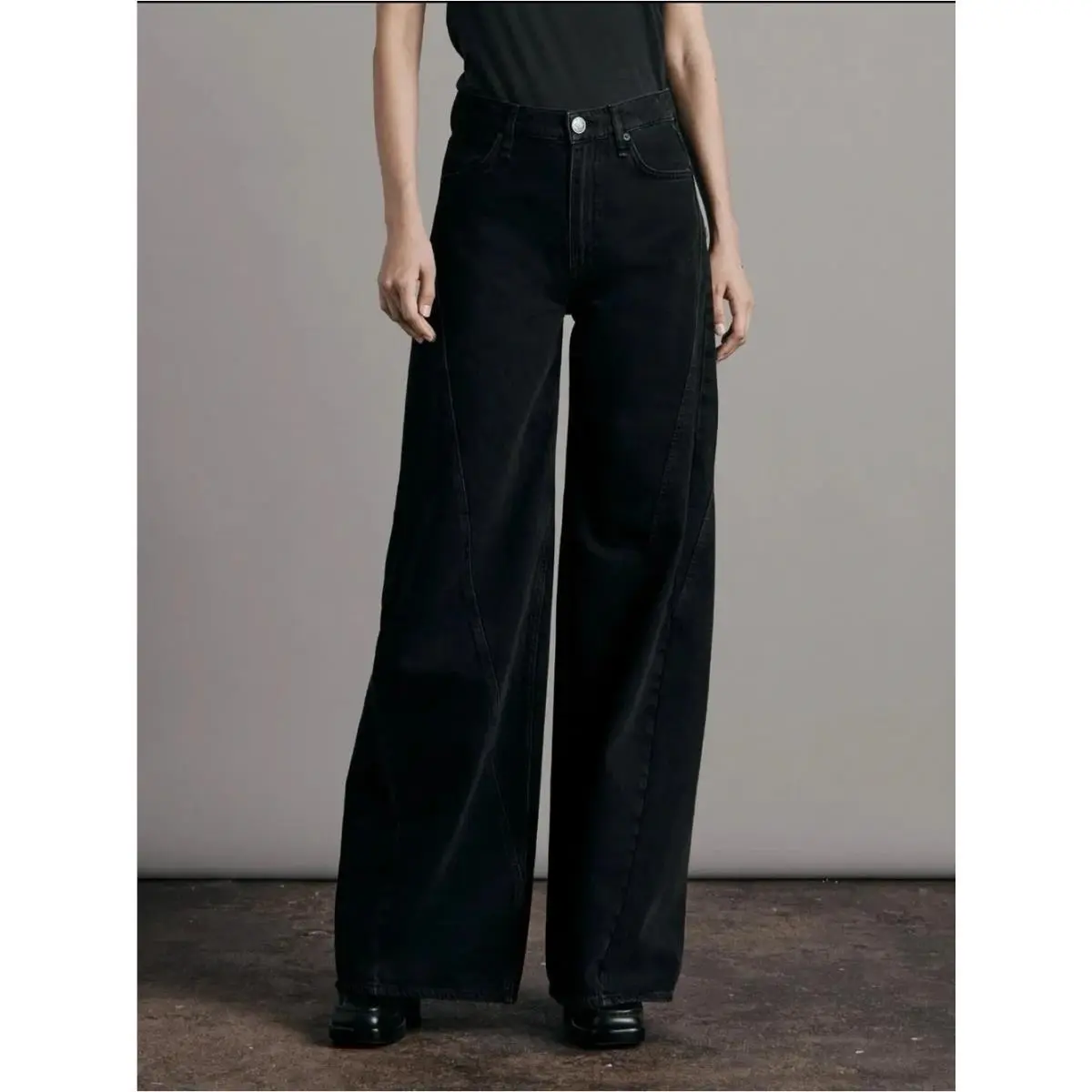Rag Bone Sofie Splice High Rise Wide Leg Jeans Womens 24 Black Clean Highland