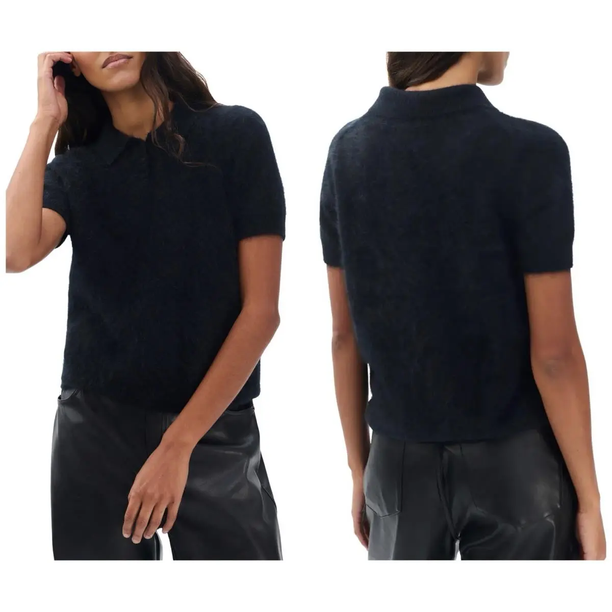 Rag Bone Jada Brushed Cashmere SS Polo Sweater In Black Size: Small