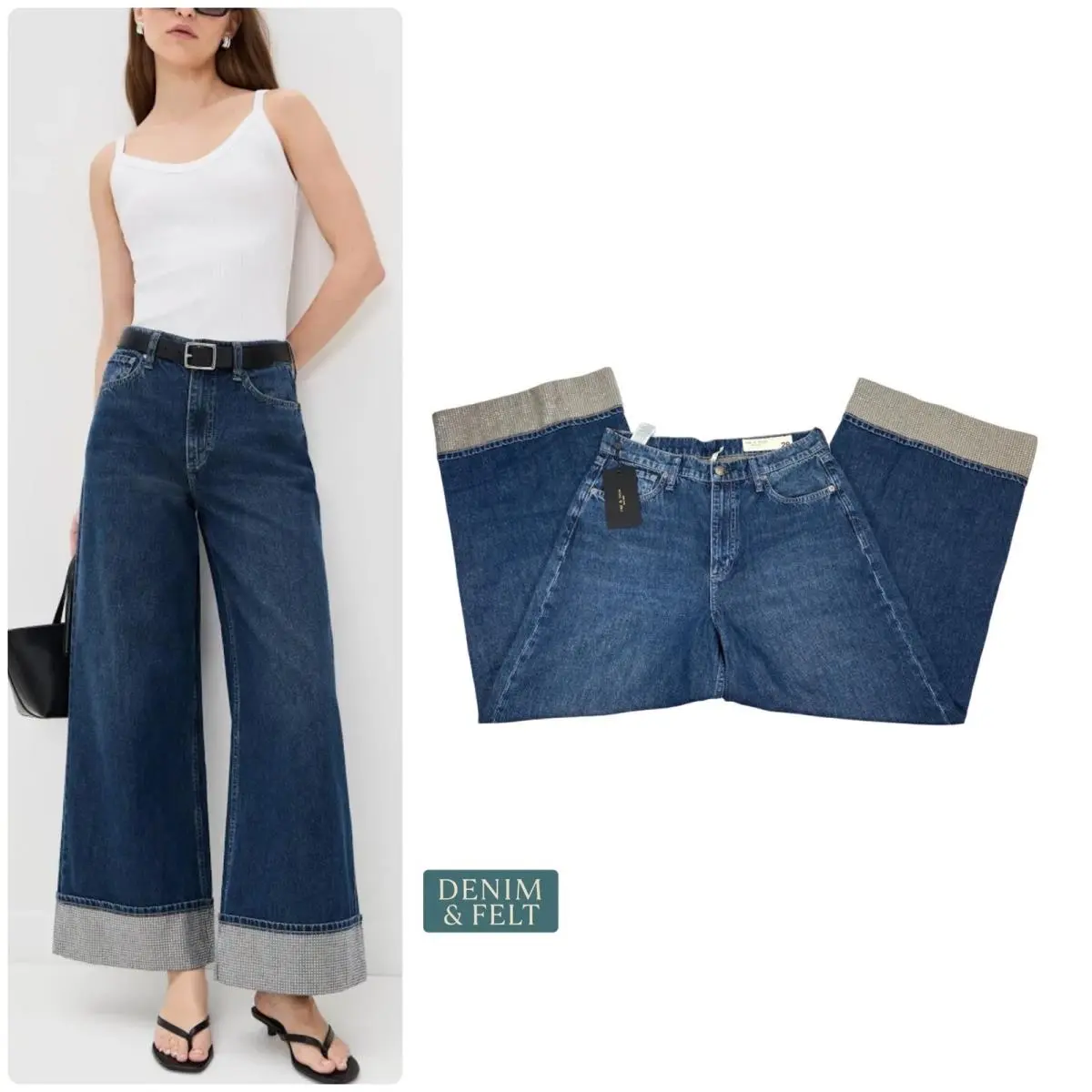 Rag Bone Sofie Wide Leg Jeans Dawn Jewel Crystal Cuff High Rise 28