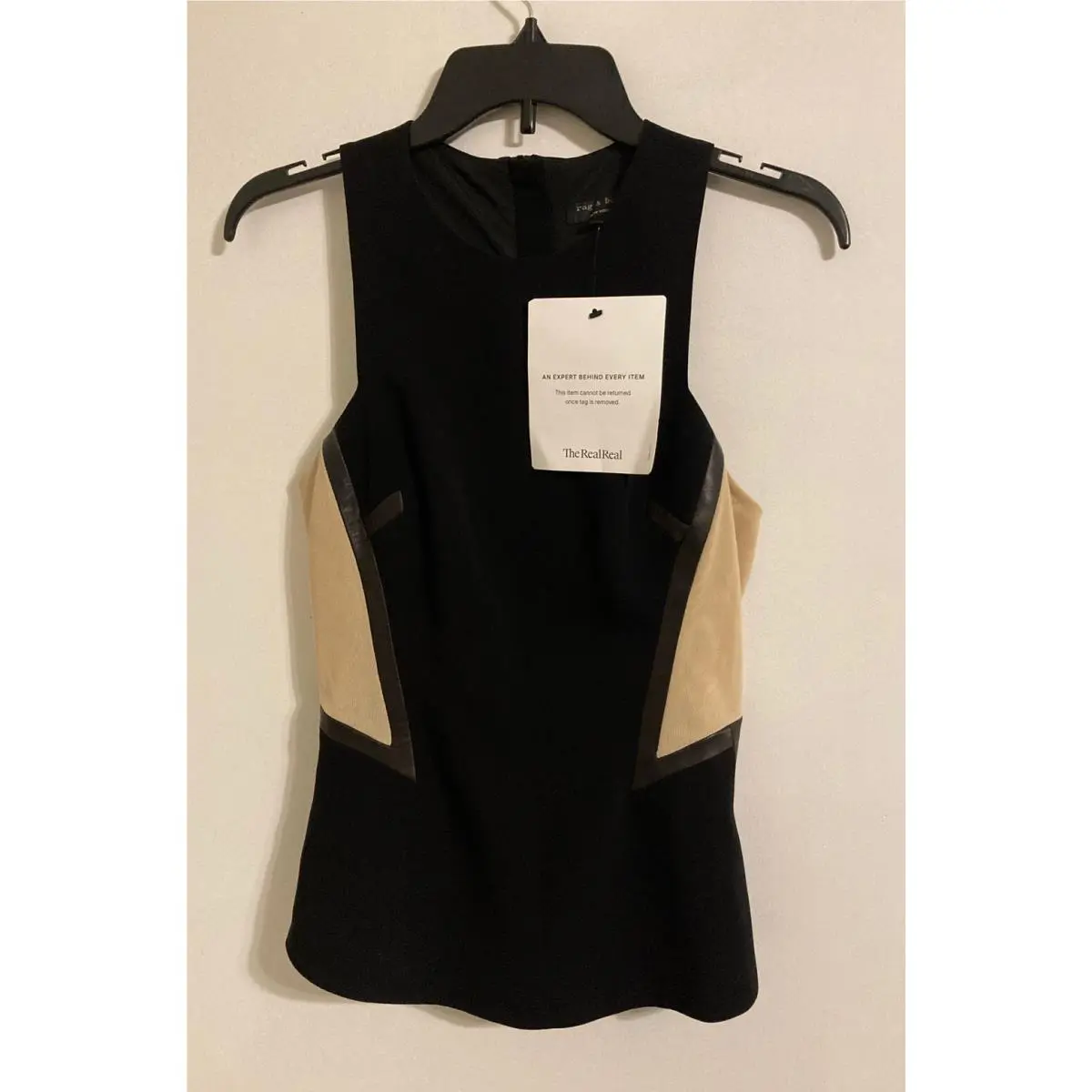 Rag Bone Women’s Sleeveless Blouse Size 2 Black Beige Color Block 193