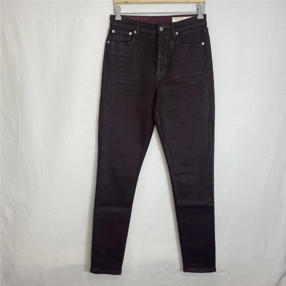 Rag Bone Nina High Rise Coated Plum Skinny Denim Jeans Women’s Size 29