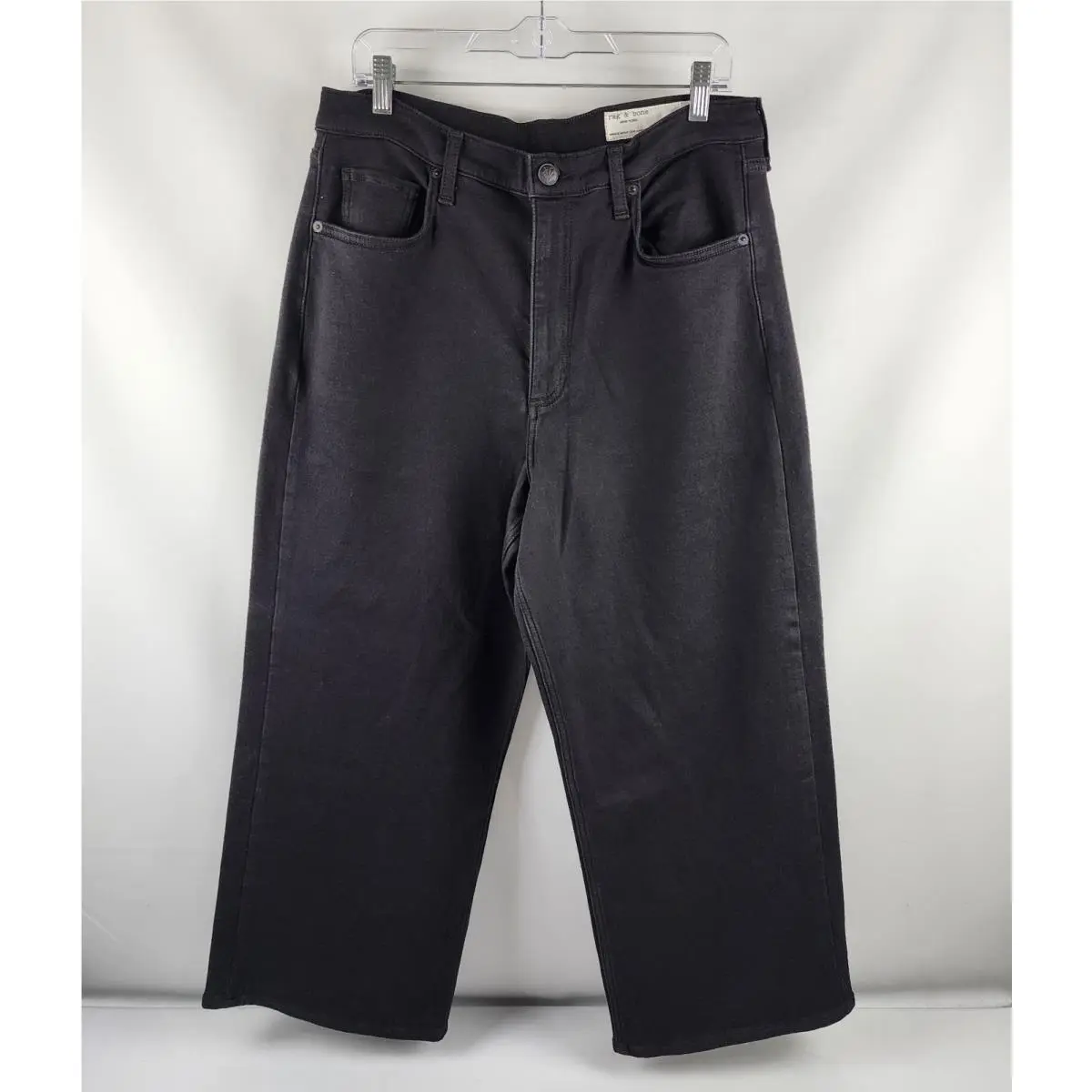 Rag Bone Jeans Womens 32 Black Annie Wide Leg Ankle Denim 32x27