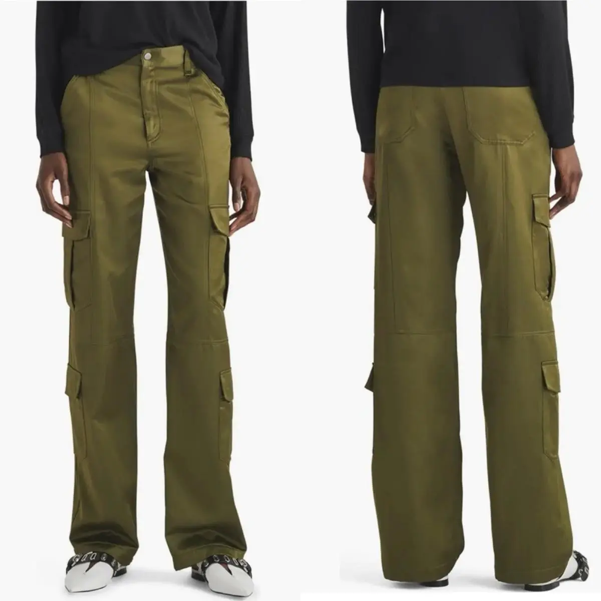 Rag Bone Cailyn Japanese Satin Cargo Pants - Army Green - 23