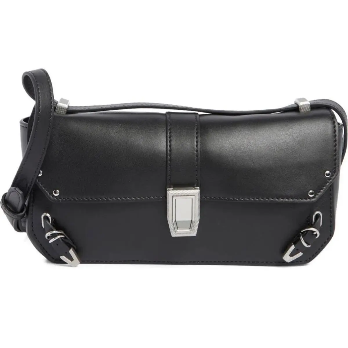 Rag Bone Max Leather Crossbody Bag Silver Moto Detail